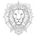 combine lion head and compass tattoo design idea