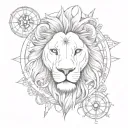combine lion head and compass tattoo design idea