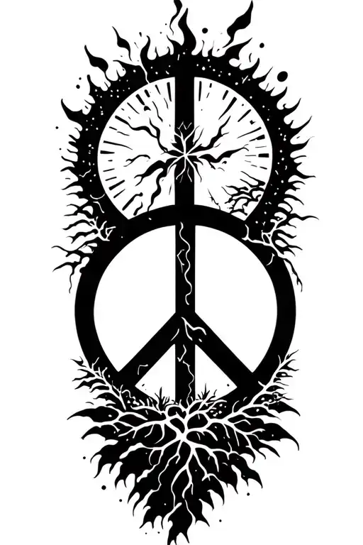 peace and lightining storm and time and nature tattoo design idea