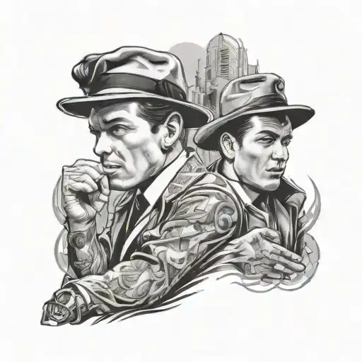 full arm sleeve themed with frank sinatra, elvis, and 90s hip hop tattoo design idea