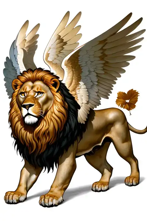 male lion with wings spread wide tattoo design idea
