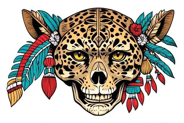 mayan skull wearing a jaguar head tattoo design idea