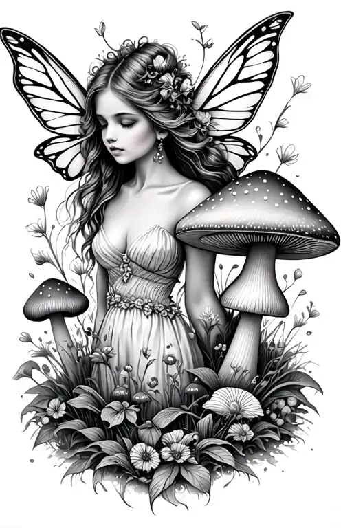 fairy and mushroom garden sleeve tattoo design tattoo design idea