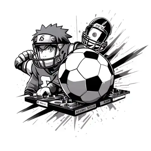 Blending Football, Pokemon, Naruto and DJ mixing music tattoo design idea