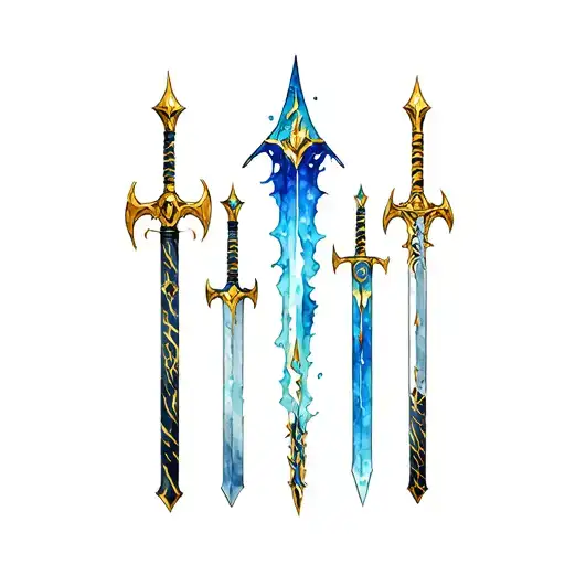 All 9 weapons from the 9 Hashira from Demon Slayer with water colors tattoo design idea