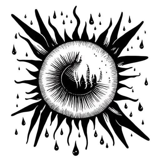 a rising sun melting into rain drops tattoo design idea