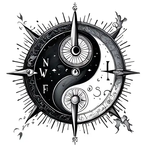 Yin Yang Compass tattoo design idea