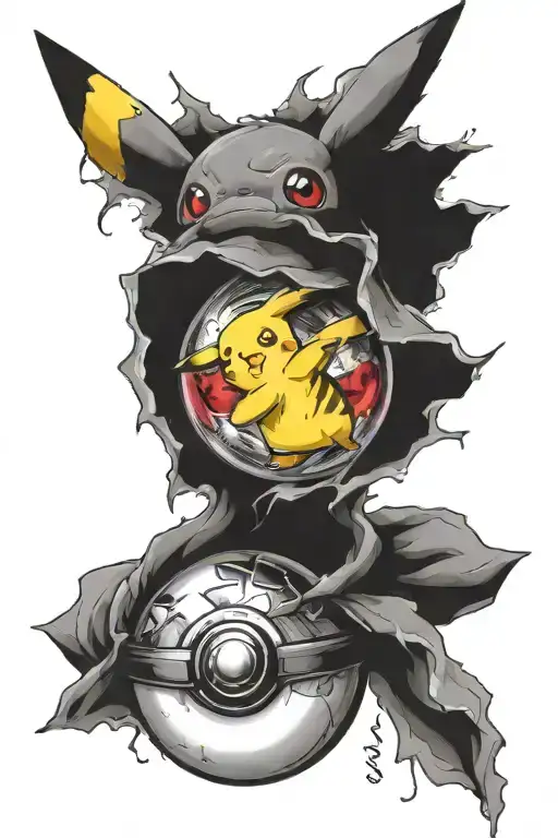 pikachu pokeball tattoo design idea