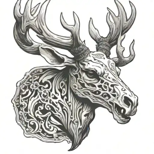 dark deer skull tattoo design idea