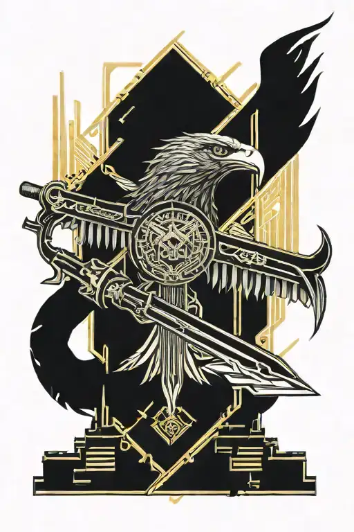 katana with eagle head and wings tattoo design idea