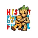 autism awareness puzzle pieces groot hugging teddy bear with words saying his fight is my fight  tattoo design idea