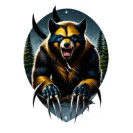 gentle wolverine with pine trees and a clock showing its claws tattoo design idea