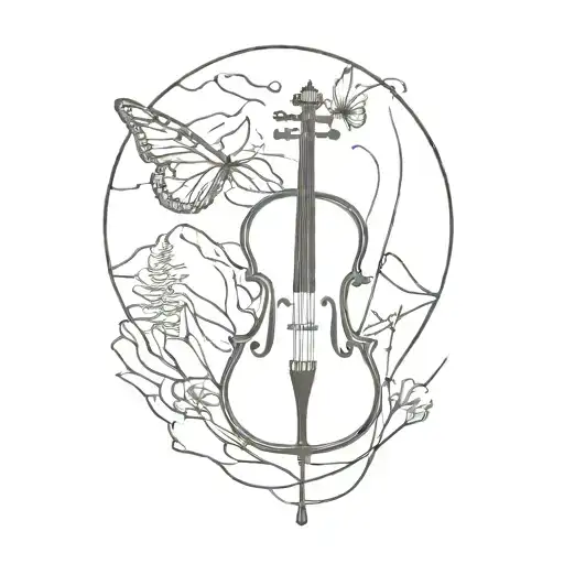 butterfly, Mountain, cello made tattoo design idea