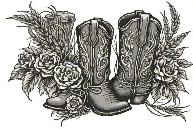 wheat stalk intertwined, cowgirl boot, November flower, sheep tattoo design idea