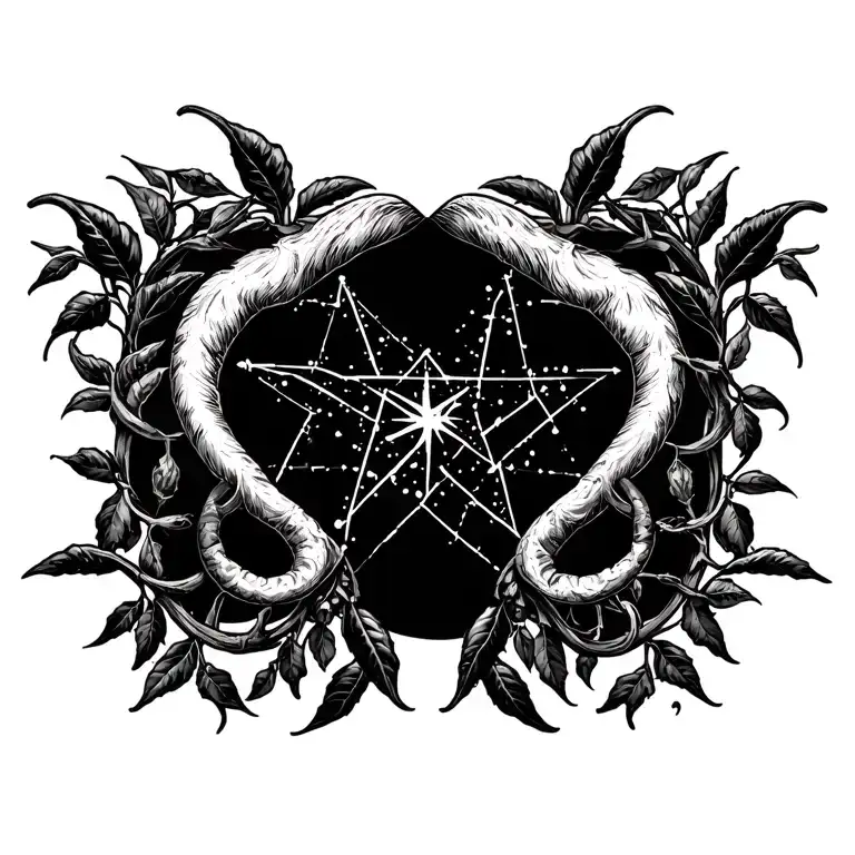 Aries star constellation intertwined with chili pepper vines tattoo design idea