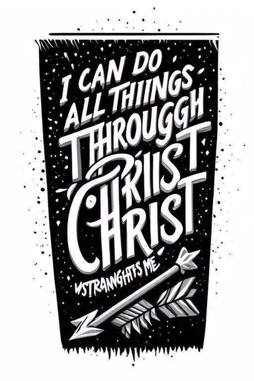 " I can do all things through Christ who strengthens me" on right forearm, with an arrow underneath it tattoo design idea