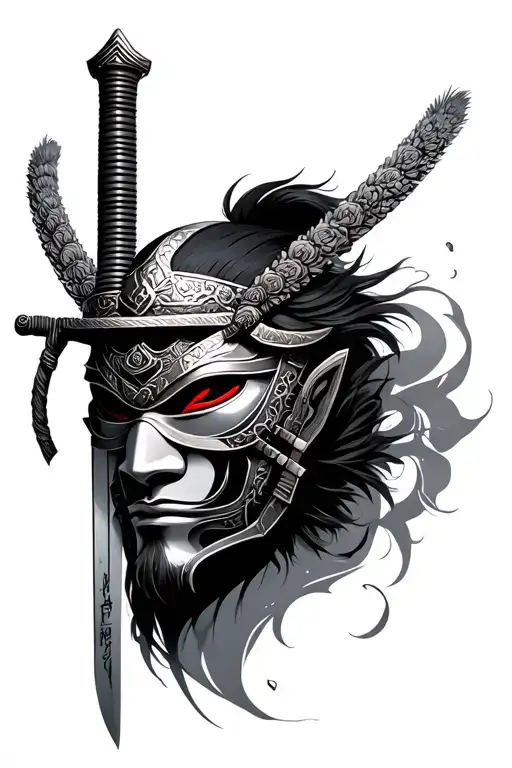 Samurai Mask Eith Sword tattoo design idea