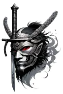 Samurai Mask Eith Sword tattoo design idea