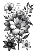 flowers consisting of birth months, august, may, march and december. fine line tattoo tattoo design idea