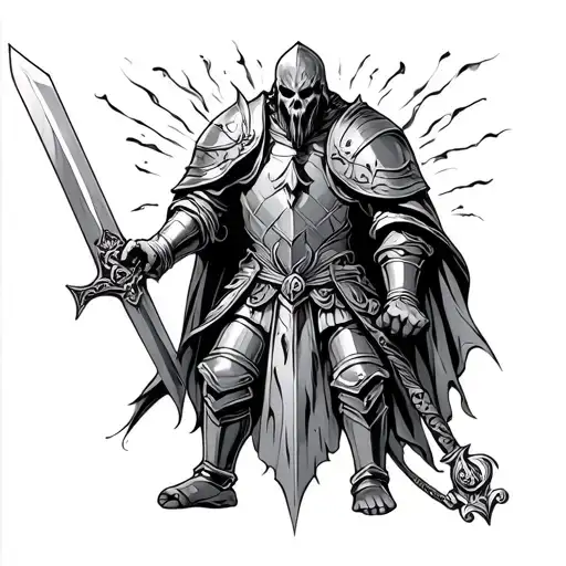 King Arthur ghost knight holding a sword tattoo design idea
