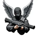 angel with ski mask and gun tattoo design idea
