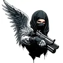 angel with ski mask and gun tattoo design idea