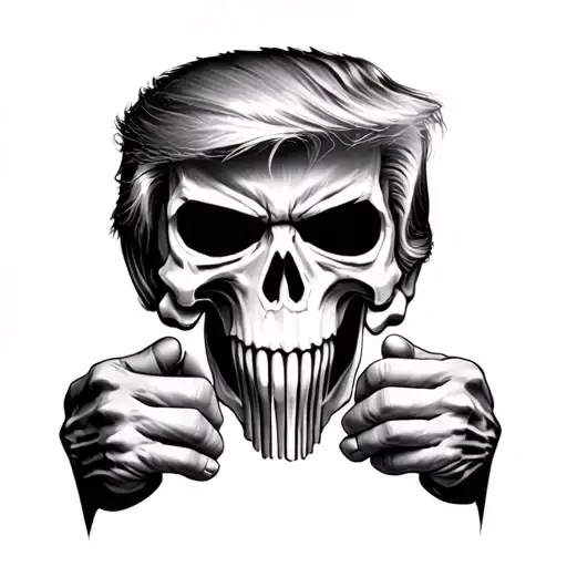 punisher skull trump hair tattoo holding tattoo design idea