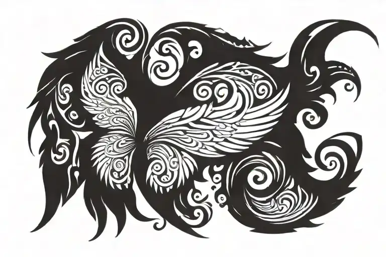 Masculine faery wings tribal patterns magical mythical design for man upper back and shoulders. Nature spirit inspired. tattoo design idea