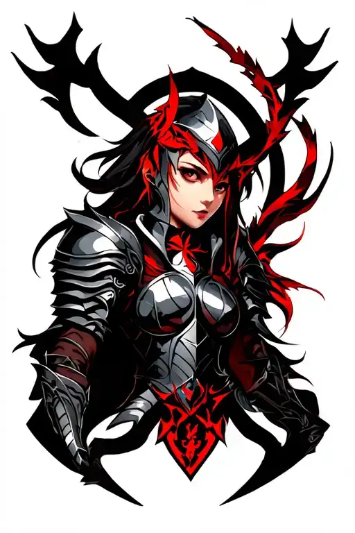 neo tribal, dark fantasy, knight tattoo design idea