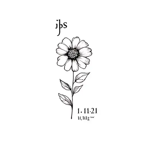 small flower tattoo with initials (jbs) and date (14.11.21) tattoo design idea