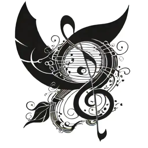 A tattoo design combining music notes with intricate vine patterns, incorporating black and red ink for a bold contrast tattoo design idea