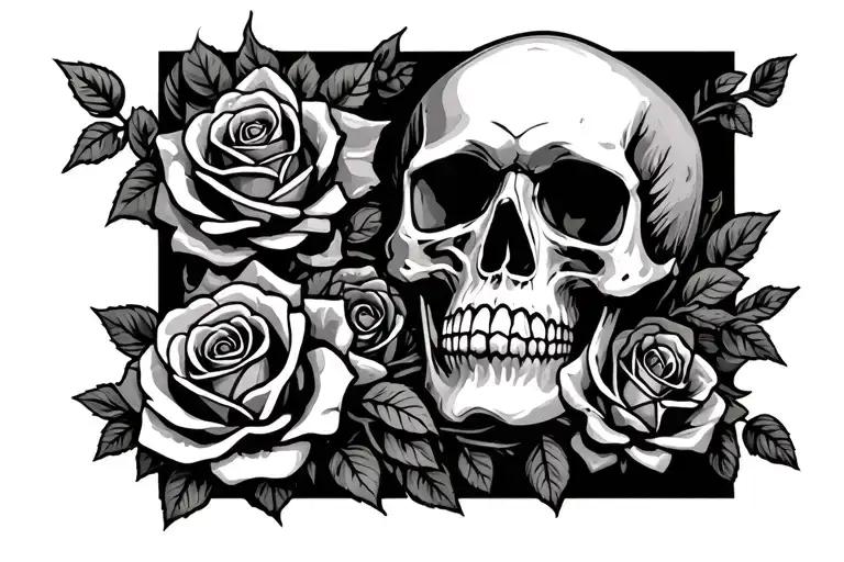skull and roses growing tattoo design idea