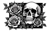 skull and roses growing tattoo design idea