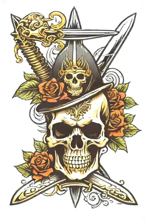 skull and dagger American trad tattoo design tattoo design idea