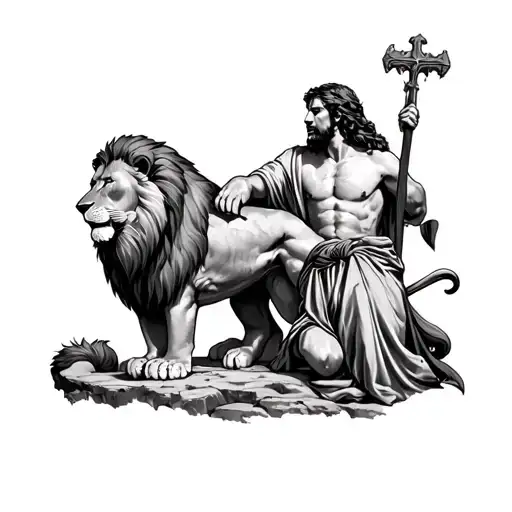 Daniel in the lions den biblical story tattoo design idea