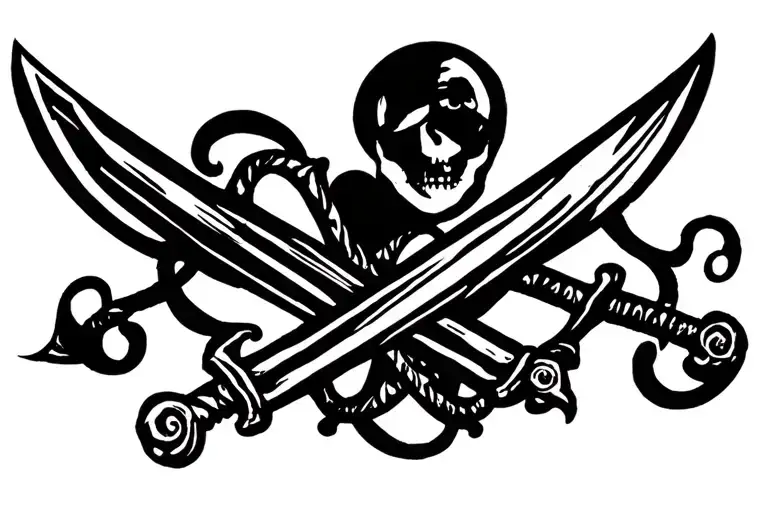 two pirate curved cutlass crossed swords crossed slightly gothic style simple tattoo design idea