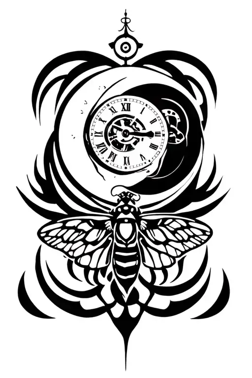 moth moon and watch mechanism intertwined tattoo design idea