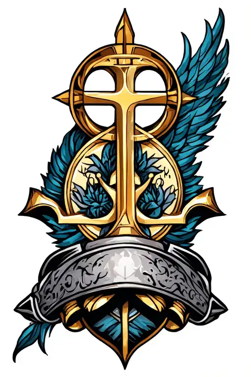armoured sleeve tattoo featuring a holy trinity symbol tattoo design idea