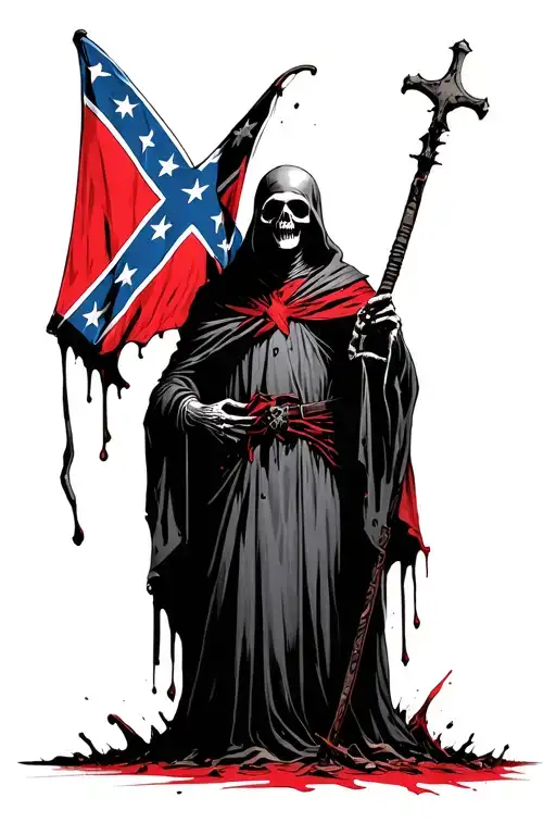 grim reaper and get a Confederate flag intertwined blood graveyard tattoo design idea