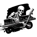 skeleton hammering a car tattoo design idea