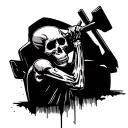 skeleton hammering a car tattoo design idea