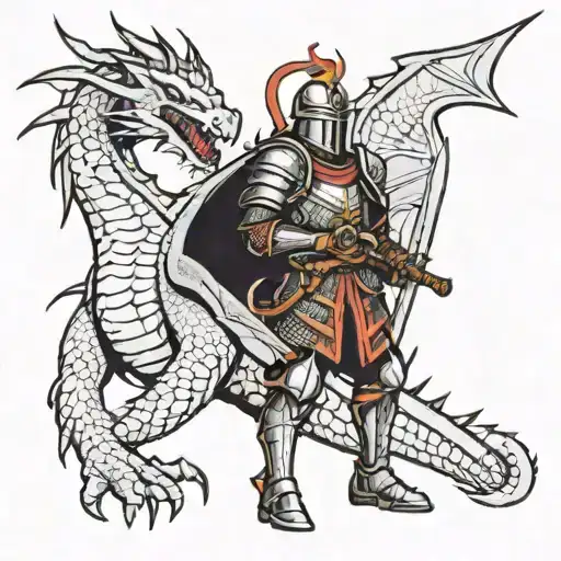 knight with sword fighting dragon tattoo design idea