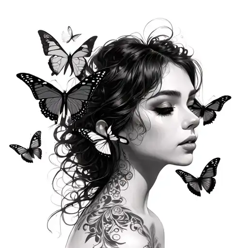 xia nicole with butterflies flying tattoo design idea