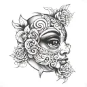 second belly button nose and big forehead tattoo design idea