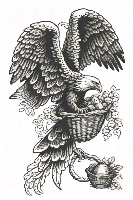 illuminated manuscript eagle nestled in a hand basket tattoo design idea