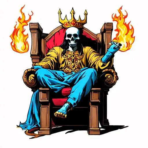 skull king sitting on a throne tattoo design idea