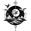 Moon,Sun, Waves, Feather,Mountains Ohm, Infinity symbol,Compass,Humming bird              mix these all and make one in  tattoo design idea
