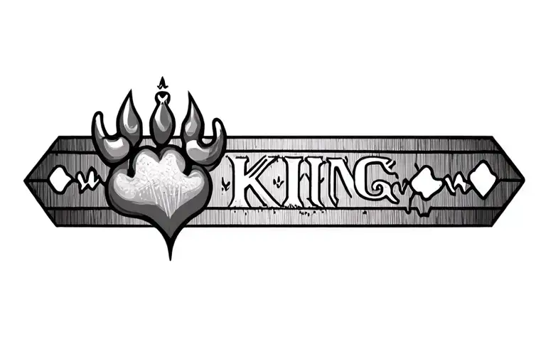 Dog paw with heart beat and the name KING band tattoo tattoo design idea