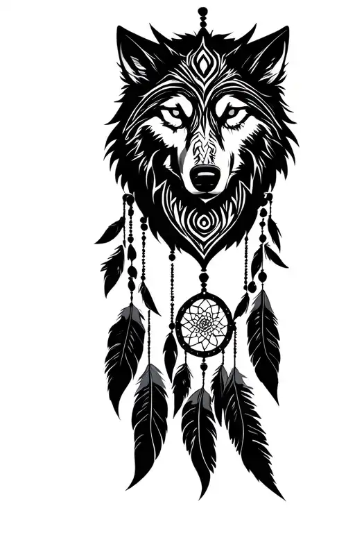 Wolf Dreamcatcher intertwined tattoo design idea
