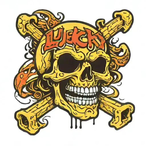Skull with the words lucky me in the eye sockets tattoo design idea